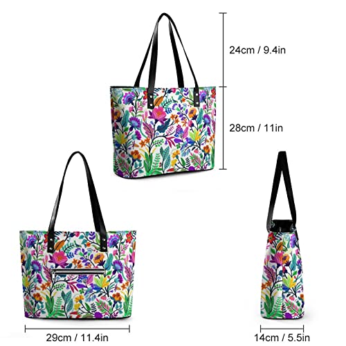 Womens Handbag Flowers Leaves Prints Leather Tote Bag Top Handle Satchel Bags For Lady