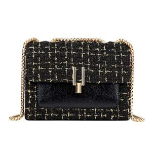 qiayime women small shoulder bag crossbody bag fashion ladies chain quilted tweed purse evening bag clutch handbag (black-1)