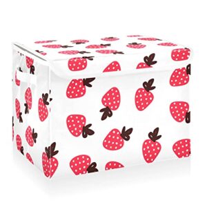 cataku graphic red strawberry storage bins with lids and handles, fabric large storage container cube basket with lid decorative storage boxes for organizing clothes