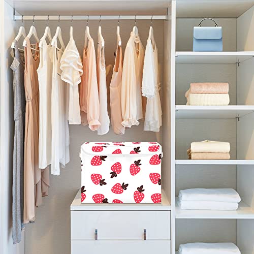 CaTaKu Graphic Red Strawberry Storage Bins with Lids and Handles, Fabric Large Storage Container Cube Basket with Lid Decorative Storage Boxes for Organizing Clothes