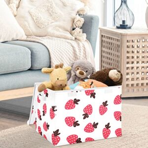 CaTaKu Graphic Red Strawberry Storage Bins with Lids and Handles, Fabric Large Storage Container Cube Basket with Lid Decorative Storage Boxes for Organizing Clothes