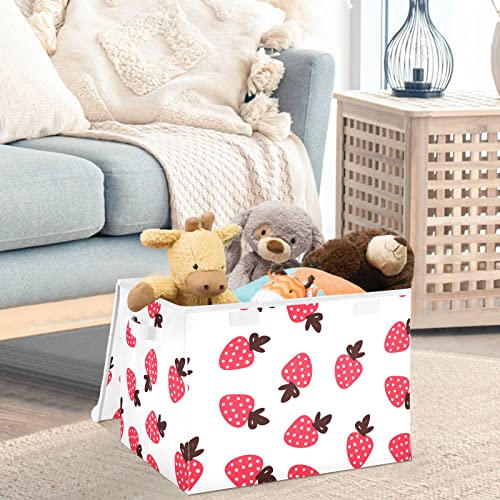 CaTaKu Graphic Red Strawberry Storage Bins with Lids and Handles, Fabric Large Storage Container Cube Basket with Lid Decorative Storage Boxes for Organizing Clothes
