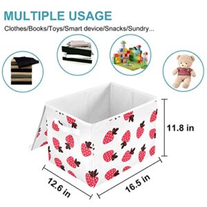 CaTaKu Graphic Red Strawberry Storage Bins with Lids and Handles, Fabric Large Storage Container Cube Basket with Lid Decorative Storage Boxes for Organizing Clothes