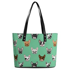 womens handbag french bulldog pattern leather tote bag top handle satchel bags for lady