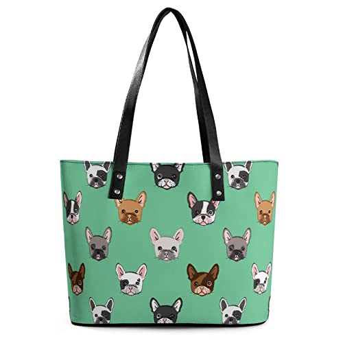 Womens Handbag French Bulldog Pattern Leather Tote Bag Top Handle Satchel Bags For Lady