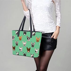 Womens Handbag French Bulldog Pattern Leather Tote Bag Top Handle Satchel Bags For Lady