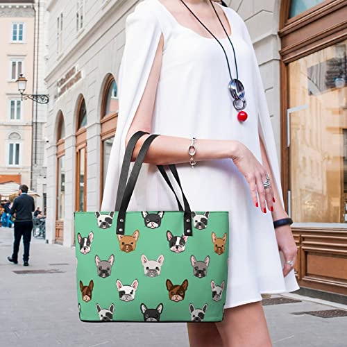 Womens Handbag French Bulldog Pattern Leather Tote Bag Top Handle Satchel Bags For Lady