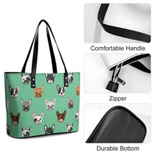 Womens Handbag French Bulldog Pattern Leather Tote Bag Top Handle Satchel Bags For Lady