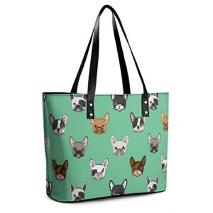 Womens Handbag French Bulldog Pattern Leather Tote Bag Top Handle Satchel Bags For Lady