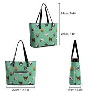 Womens Handbag French Bulldog Pattern Leather Tote Bag Top Handle Satchel Bags For Lady