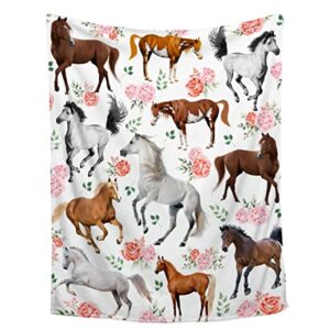 Amilient Horse Blanket,Horse Gifts for Girls Women Throw Blanket,Ultra Soft & Plush & Lightweight & Cozy & Breathable Horse Flower Bed Blanket,Horse Animal Lovers,30"x40"-Toddlers/Pets Size