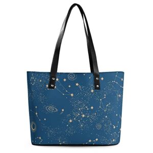 womens handbag space galaxy constellation zodiac star leather tote bag top handle satchel bags for lady