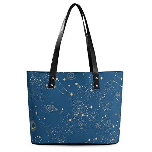 Womens Handbag Space Galaxy Constellation Zodiac Star Leather Tote Bag Top Handle Satchel Bags For Lady