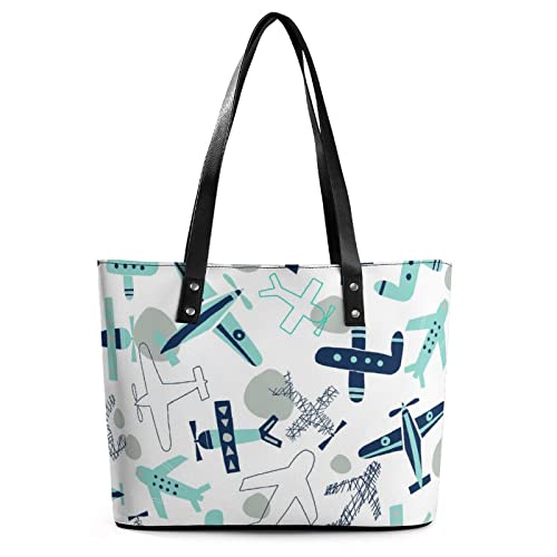 Womens Handbag Air Plane Pattern Leather Tote Bag Top Handle Satchel Bags For Lady