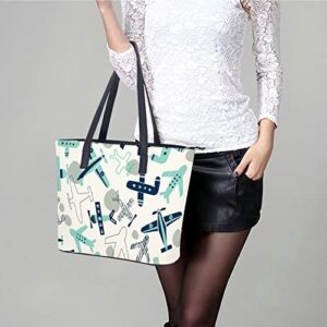 Womens Handbag Air Plane Pattern Leather Tote Bag Top Handle Satchel Bags For Lady