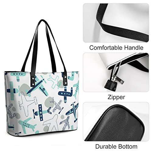 Womens Handbag Air Plane Pattern Leather Tote Bag Top Handle Satchel Bags For Lady