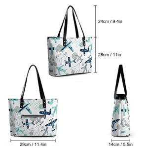 Womens Handbag Air Plane Pattern Leather Tote Bag Top Handle Satchel Bags For Lady