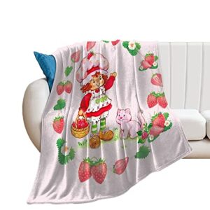 strawberry shortcake fleece blanket ultra-soft cozy plush blanket throw blankets couch chair,living room,air conditioning cool blankets 60″x80″