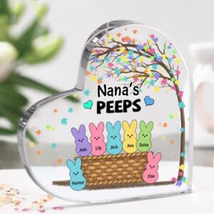 nana’s peeps with kid’s names personalized acrylic heart plaques, grandma peeps bunnies easter home decorations mimi gigi mothers day birthday holiday decor gift