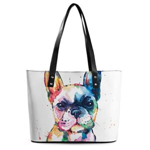 Womens Handbag Dog French Bulldog Leather Tote Bag Top Handle Satchel Bags For Lady