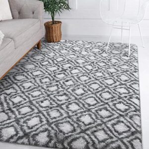 Guucha Fluffy Area Rug, Soft Plush Fluffy Carpets, Geometric Moroccan Shaggy Rugs for Living Room Bedroom Nursery Room Kids' Room, Black/White 4x6 Feet