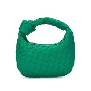 beaon knoted woven handbag for women leather shoulder bag designer ladies handmade tote hobo bucket purse clutch green