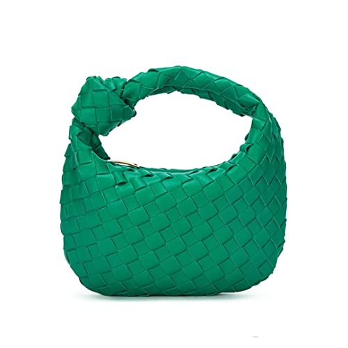 BEAON Knoted Woven Handbag for Women Leather Shoulder Bag Designer Ladies Handmade Tote Hobo Bucket Purse Clutch Green