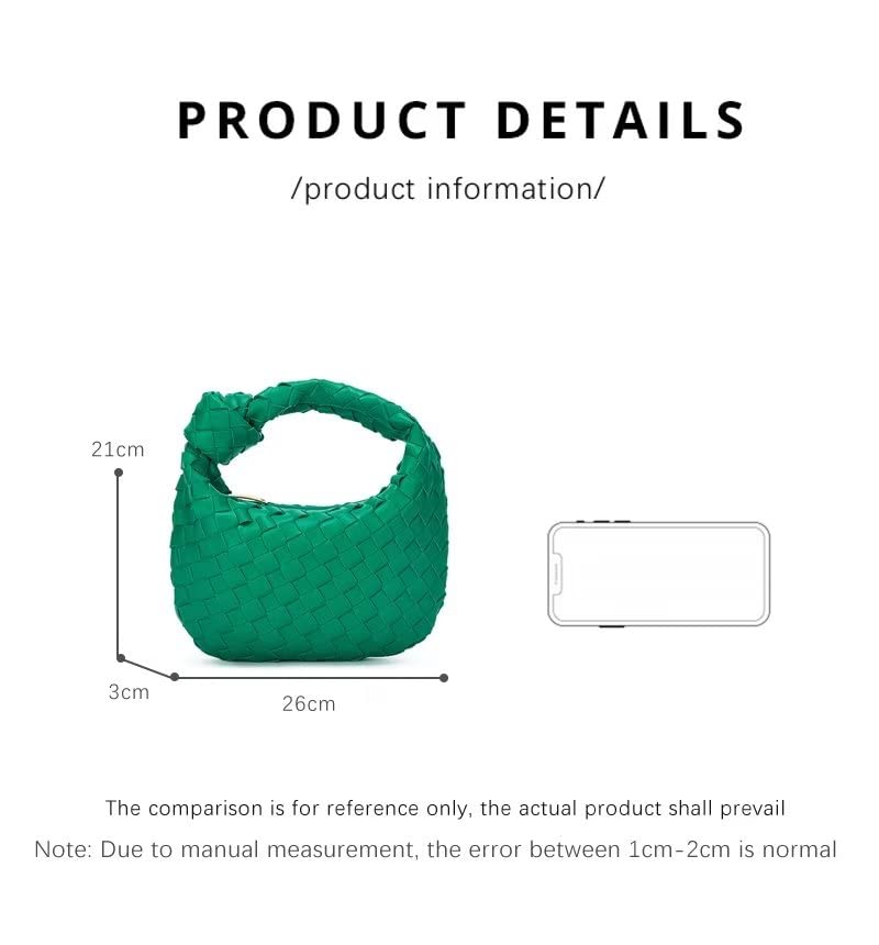 BEAON Knoted Woven Handbag for Women Leather Shoulder Bag Designer Ladies Handmade Tote Hobo Bucket Purse Clutch Green