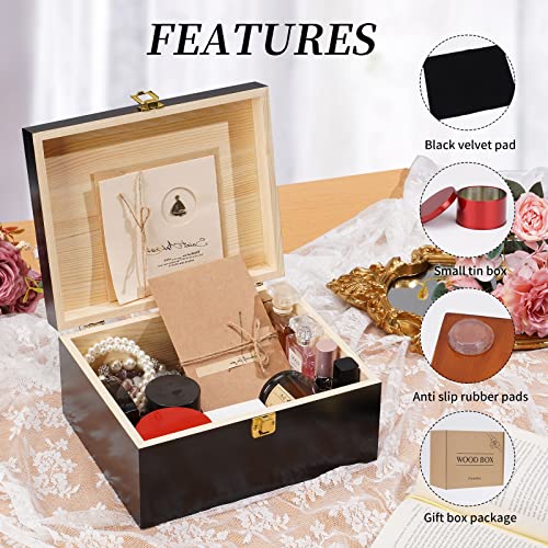 PremiFix Black Wooden Box with Hinged Lid-Wooden Storage Box Wooden Keepsake Box-Wood Gift Box 10x8x5 inch