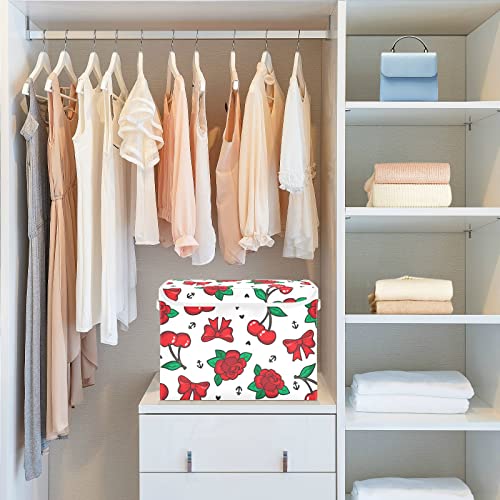 CaTaKu Rose Cherry Storage Bins with Lids and Handles, Fabric Large Storage Container Cube Basket with Lid Decorative Storage Boxes for Organizing Clothes