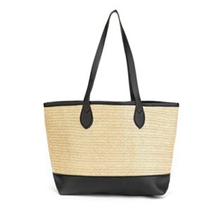 liuzh women woven bag shopper bag leather patchwork beach handbags tote bag large capacity shoulder bags (color : d, size : 1)