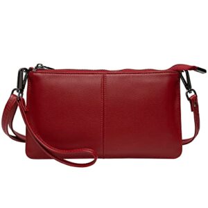 bveyzi genuine leather wristlet purses for women, envelope clutch wallet small crossbody bags for dressy evening (wine red)