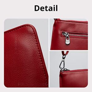 Bveyzi Genuine Leather Wristlet Purses for Women, Envelope Clutch Wallet Small Crossbody Bags for Dressy Evening (Wine Red)