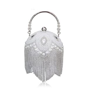 zlxdp tassel pearl beaded crystal party evening bag wedding round ball wrist bag round clutch purse handbag (color : white-fruit peach5, size : 1)