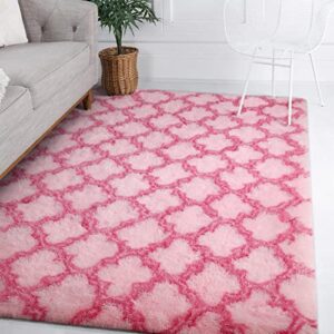 Guucha Fluffy Large Area Rugs, Soft Moroccan Shaggy Carpets, Indoor Modern Plush Area Rugs for Living Room, Bedroom, Kids' Room, Nursery Room, Pink 4x6 Feet