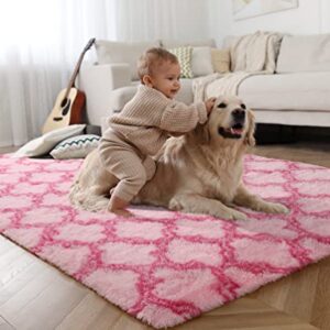 Guucha Fluffy Large Area Rugs, Soft Moroccan Shaggy Carpets, Indoor Modern Plush Area Rugs for Living Room, Bedroom, Kids' Room, Nursery Room, Pink 4x6 Feet