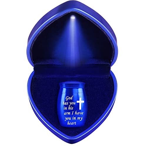 Small Urns for Human Ashes Keepsake, Mini Cremation Urn for Pet or Human Ashes, Sharing Baby Urns Earns, Tiny Little Funeral Urn for Ashes - Heart Shaped Case with Blue Light