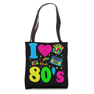 i love the 80’s eighties party dress retro tote bag