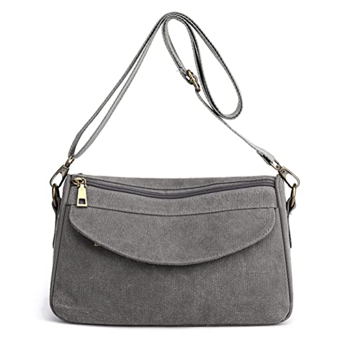 GOQUFOY Small Canvas Crossbody Bags for Women Work Cute Cross Body Shoulder Bag with Zipper Pockets Compartments Crossover Vintage Tote Bag Messenger Handbag Korean Purse Casual Satchel Purses Trendy