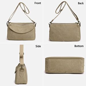 GOQUFOY Small Canvas Crossbody Bags for Women Work Cute Cross Body Shoulder Bag with Zipper Pockets Compartments Crossover Vintage Tote Bag Messenger Handbag Korean Purse Casual Satchel Purses Trendy