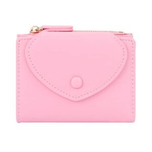sunwel fashion small wallet with heart bifold wallet zipper pocket cash card holder coin purse for women girls (pink)