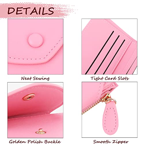 Sunwel Fashion Small Wallet with Heart Bifold Wallet Zipper Pocket Cash Card Holder Coin Purse for Women Girls (PINK)