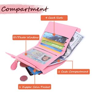 Sunwel Fashion Small Wallet with Heart Bifold Wallet Zipper Pocket Cash Card Holder Coin Purse for Women Girls (PINK)