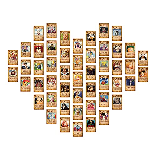 50pcs Set of Pirates Wanted Posters 4x6inch Wall Art Home Bedroom Decor Wall collage Suitable for Anime Fans gift Boys Girls Room Decoration