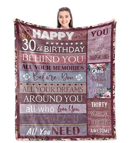 Best 30th Birthday Gifts for Her - Happy 30th Birthday Gifts for Women - Gifts for 30th Birthday Woman - Birthday Gift Ideas for Women 30th - 30th Birthday Decorations for Women Blanket 50" x 60"