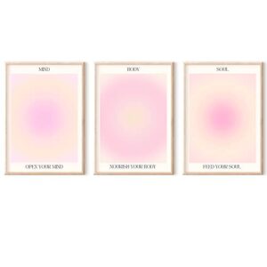 positive aura posters set of 3 pink trendy grainy gradient spiritual poster canvas decor wall art paintings for room aesthetic inspirational quotes abstract minimalist y2k style room wall decor for bedroom office（16x24inx3 unframed）