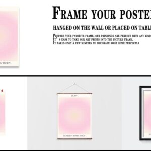 Positive Aura Posters Set Of 3 Pink Trendy Grainy Gradient Spiritual Poster Canvas Decor Wall Art Paintings for Room Aesthetic Inspirational Quotes Abstract Minimalist Y2k Style Room Wall Decor for Bedroom Office（16x24inx3 Unframed）