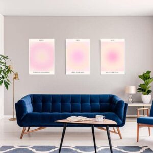 Positive Aura Posters Set Of 3 Pink Trendy Grainy Gradient Spiritual Poster Canvas Decor Wall Art Paintings for Room Aesthetic Inspirational Quotes Abstract Minimalist Y2k Style Room Wall Decor for Bedroom Office（16x24inx3 Unframed）