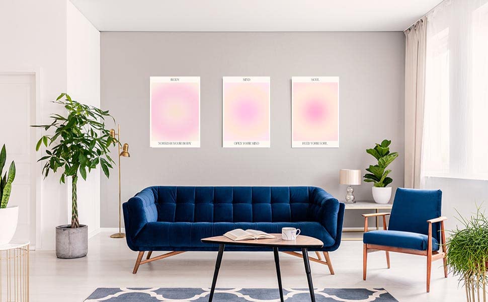 Positive Aura Posters Set Of 3 Pink Trendy Grainy Gradient Spiritual Poster Canvas Decor Wall Art Paintings for Room Aesthetic Inspirational Quotes Abstract Minimalist Y2k Style Room Wall Decor for Bedroom Office（16x24inx3 Unframed）