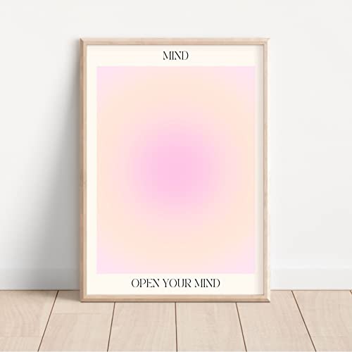 Positive Aura Posters Set Of 3 Pink Trendy Grainy Gradient Spiritual Poster Canvas Decor Wall Art Paintings for Room Aesthetic Inspirational Quotes Abstract Minimalist Y2k Style Room Wall Decor for Bedroom Office（16x24inx3 Unframed）